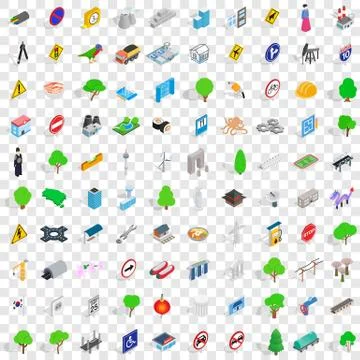 100 bridge icons set, isometric 3d style Ilustración de archivo
