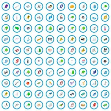 100 bridge icons set, isometric 3d style イラスト素材