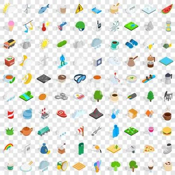 100 brumal icons set, isometric 3d style Stock Illustration