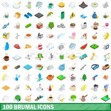 100 brumal icons set, isometric 3d style Stock Illustration