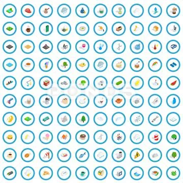 100 brumal icons set, isometric 3d style Stock Illustration