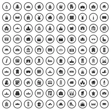 100 building icons set, simple style Ilustración de archivo