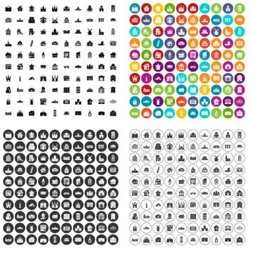 100 building icons set vector variant Ilustración de archivo