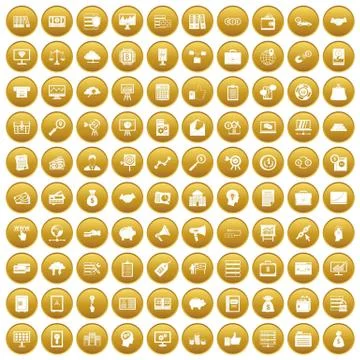 100 business process icons set gold Stockillustratie