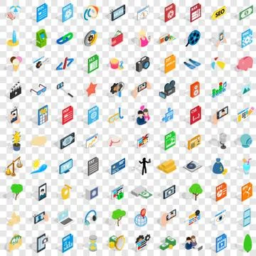 100 camera icons set, isometric 3d style Stock Illustration