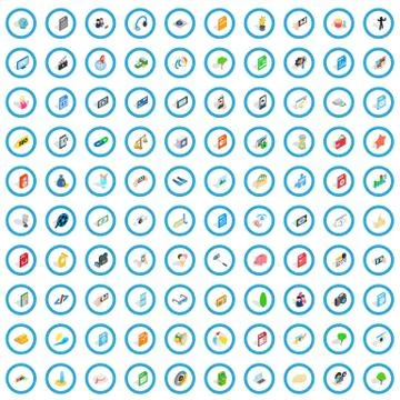 100 camera icons set, isometric 3d style Stock Illustration