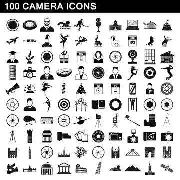 100 camera icons set, simple style Ilustración de archivo