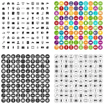 100 camera icons set variant Stock Illustration