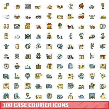 100 case courier icons set, color line style Illustrazione stock