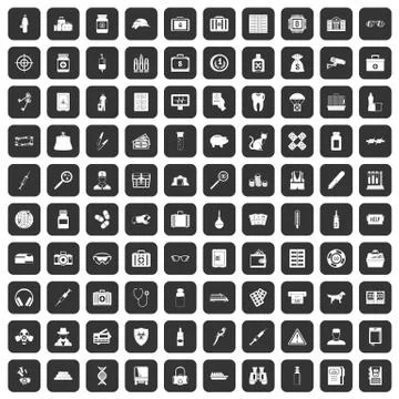 100 case icons set black 스톡 일러스트