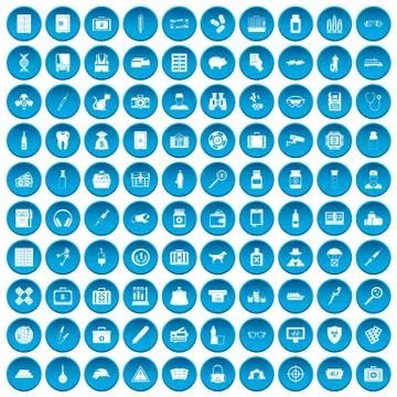 100 case icons set blue Stock Illustration