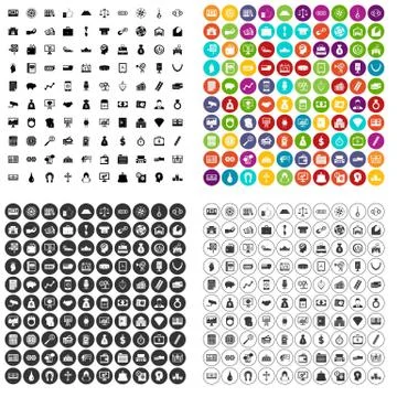 100 cash icons set vector variant Stock-Illustration