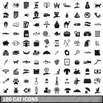 100 cat icons set, simple style Illustrazione stock