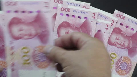 100 China yuan bills Counting background Stock Footage 201300009