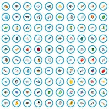 100 city element icons set, isometric 3d style Illustrazione stock