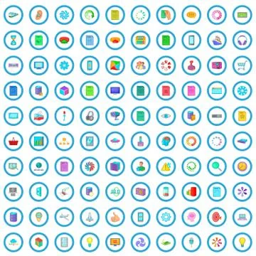 100 cloud computing icons set, cartoon style Stock Illustration