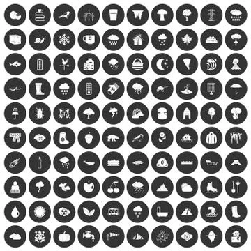 100 clouds icons set black circle Illustrazione stock