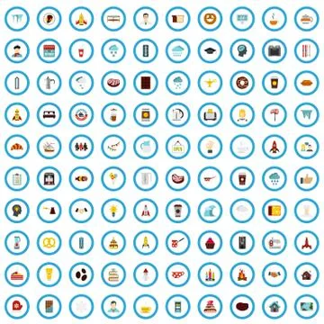 100 coffee icons set, flat style Stock-Illustration