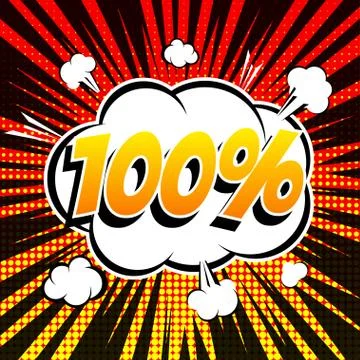 100% comic book bubble text retro style Stock Illustration