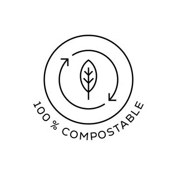 100% Compostable Icon, Minimal Eco Label Vector Badge with Circular Arrows .. Stock Illustration