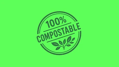 100% Compostable rubber stamp vector. Biodegradable and eco-friendly oval seal  Stock Footage 327963821