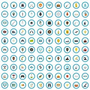100 computer game icons set, flat style Illustrazione stock