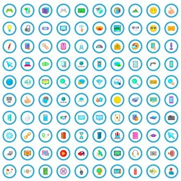 100 computer game icons set, cartoon style 스톡 일러스트