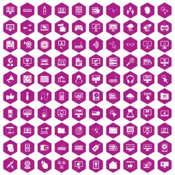 100 computer icons hexagon violet Illustrazione stock