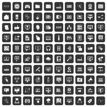 100 computer icons set black Stock Illustration