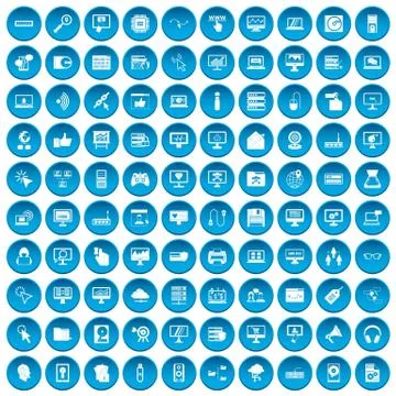 100 computer icons set blue Stock Illustration