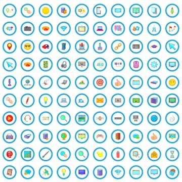 100 computer icons set, cartoon style 스톡 일러스트
