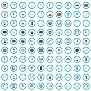 100 computer icons set, cartoon style Illustrazione stock