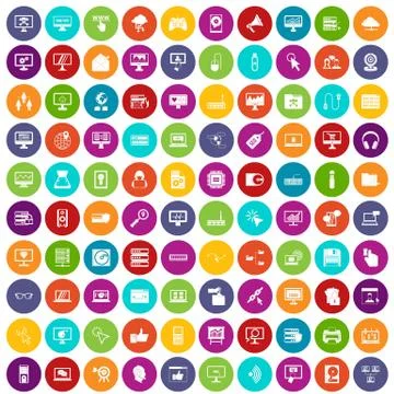 100 computer icons set color 스톡 일러스트