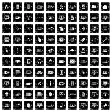 100 computer icons set, grunge style Stockillustratie