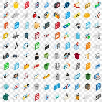 100 computer icons set, isometric 3d style Illustrazione stock