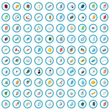 100 computer icons set, isometric 3d style Stock Illustration