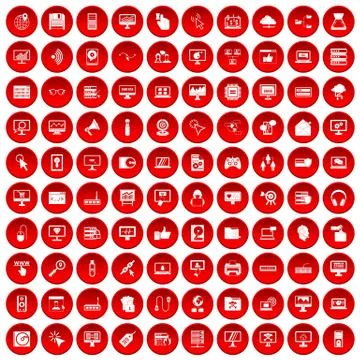 100 computer icons set red イラスト素材