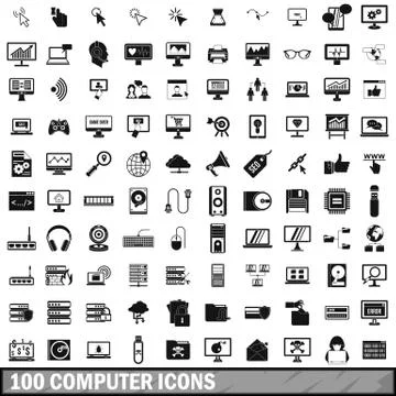 100 computer icons set in simple style Stock-Illustration