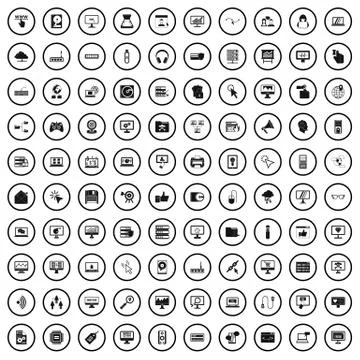 100 computer icons set in simple style Stock Illustration