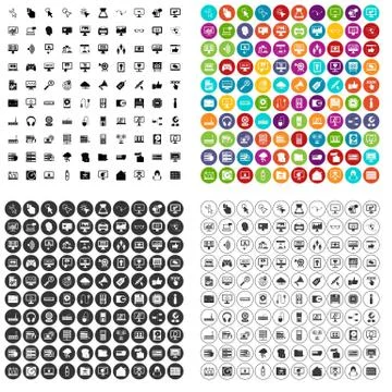 100 computer icons set variant Stock Illustration