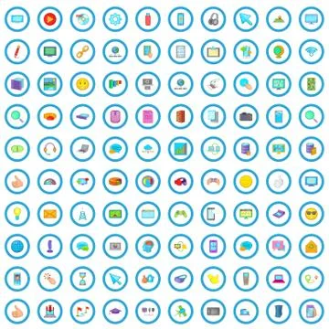 100 computer network icons set, cartoon style Stockillustratie