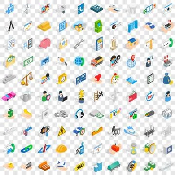 100 concern icons set, isometric 3d style Stock Illustration