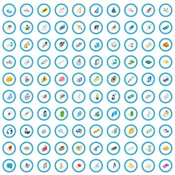 100 concern icons set, isometric 3d style Stock Illustration