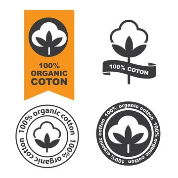 100% cotton, certificates. Labels set Stock Illustration