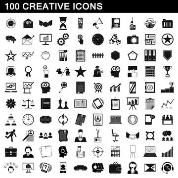 100 creative icons set, simple style Stockillustratie