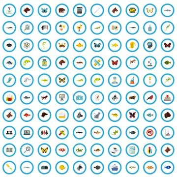 100 creature exploration icons set, flat style Illustrazione stock