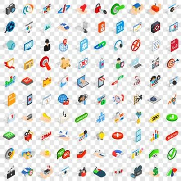 100 cyber security icons set, isometric 3d style Stock-Illustration