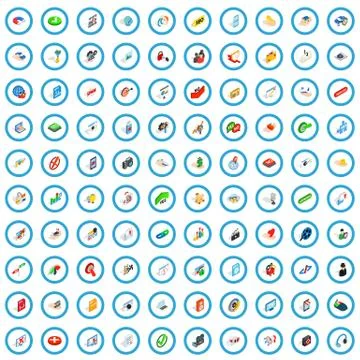 100 cyber security icons set, isometric 3d style Stock-Illustration