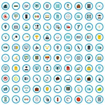100 cyber security icons set, flat style イラスト素材