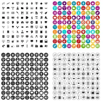 100 data analysis icons set variant Illustrazione stock